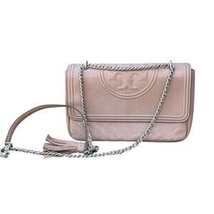 Tory Burch Tan Leather Silver Accent Shoulder Crossbody Bag